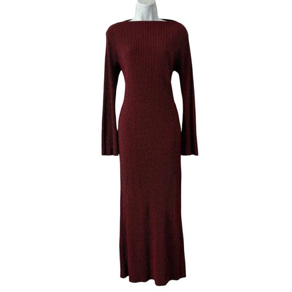 Stateside Maxi Dress Womens Size S Burgundy Red Ribbed Knit Boat Neck
